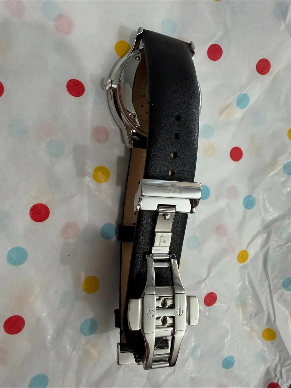 Emporio Armani Black Dial Watch with Black Leather Strap